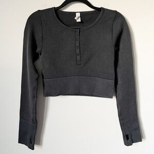Offline Aerie Main Squeeze Seamless Waffle Crop Henley Top Gray Womens Medium